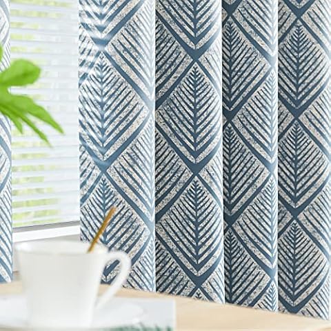 COLLACT Moderate Blackout Curtains for Bedroom 63 Inch Length Blue Geometric Curtains Grommet Top Thermal Insulated Curtains for Living Room Modern Room Darkening Drapes Window Curtain Set 2 Panels Cover