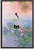 Framed Funny Cat Wall Art Monet Waterlily Cat Poster For Room Aesthetic Decor-Cute Black Cat Pictures Canvas Prints Ready To Hang Bedroom Living Bathroom Wall Decor