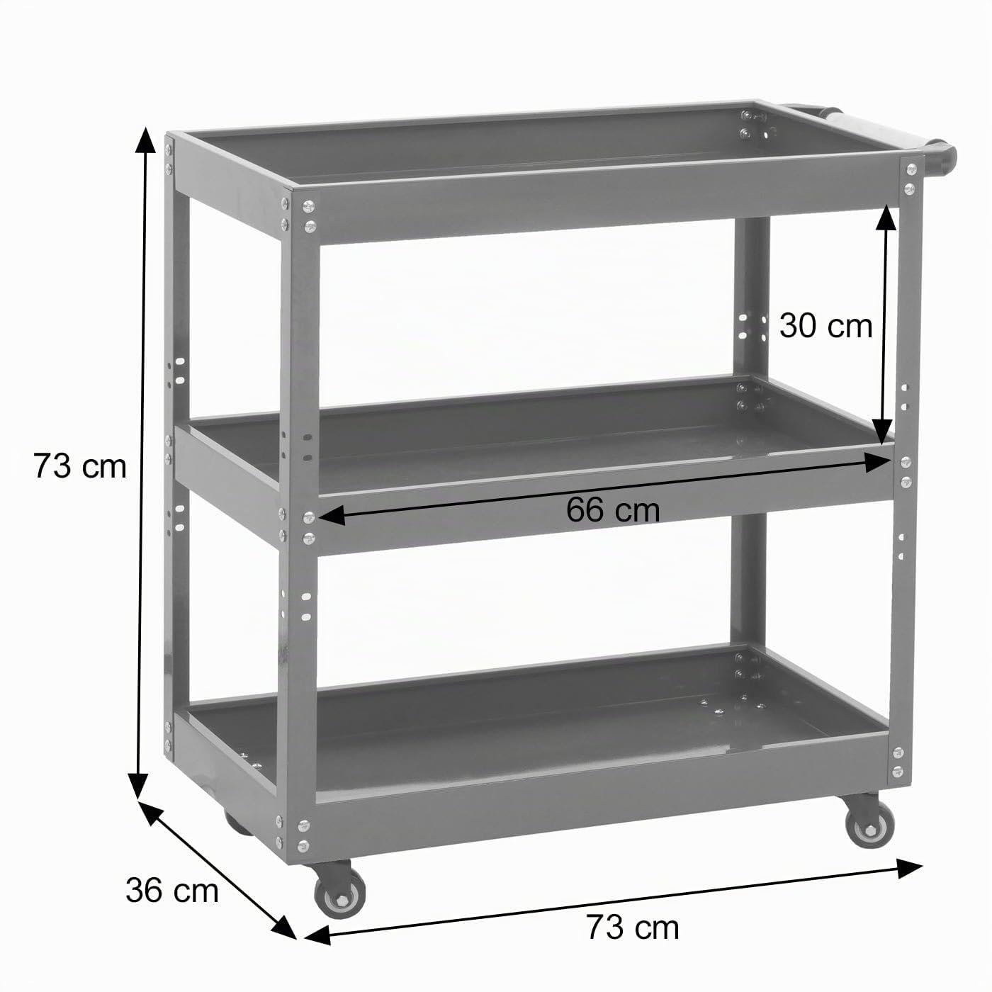 Mendler Carrello portautensili attrezzi HWC-M25, carrello da officina da trasporto, ruote 3 ripiani, acciaio 73x73x36cm blu