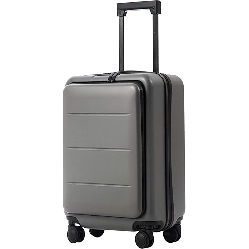 COOLIFE Luggage Suitcase Piece Carry On ABS+PC Spinner Trolley with pocket Compartmnet(Titanium gray, 20in(carry on))