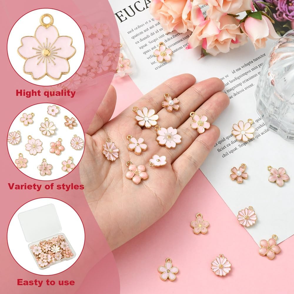 16-132 PCS Cute Flower Leaf Heart Charms for Jewelry Making, Metal Enamel Pendants with Animal Fruit Beach Shape for Necklaces Bracelets Earrings Crafts - Image 2