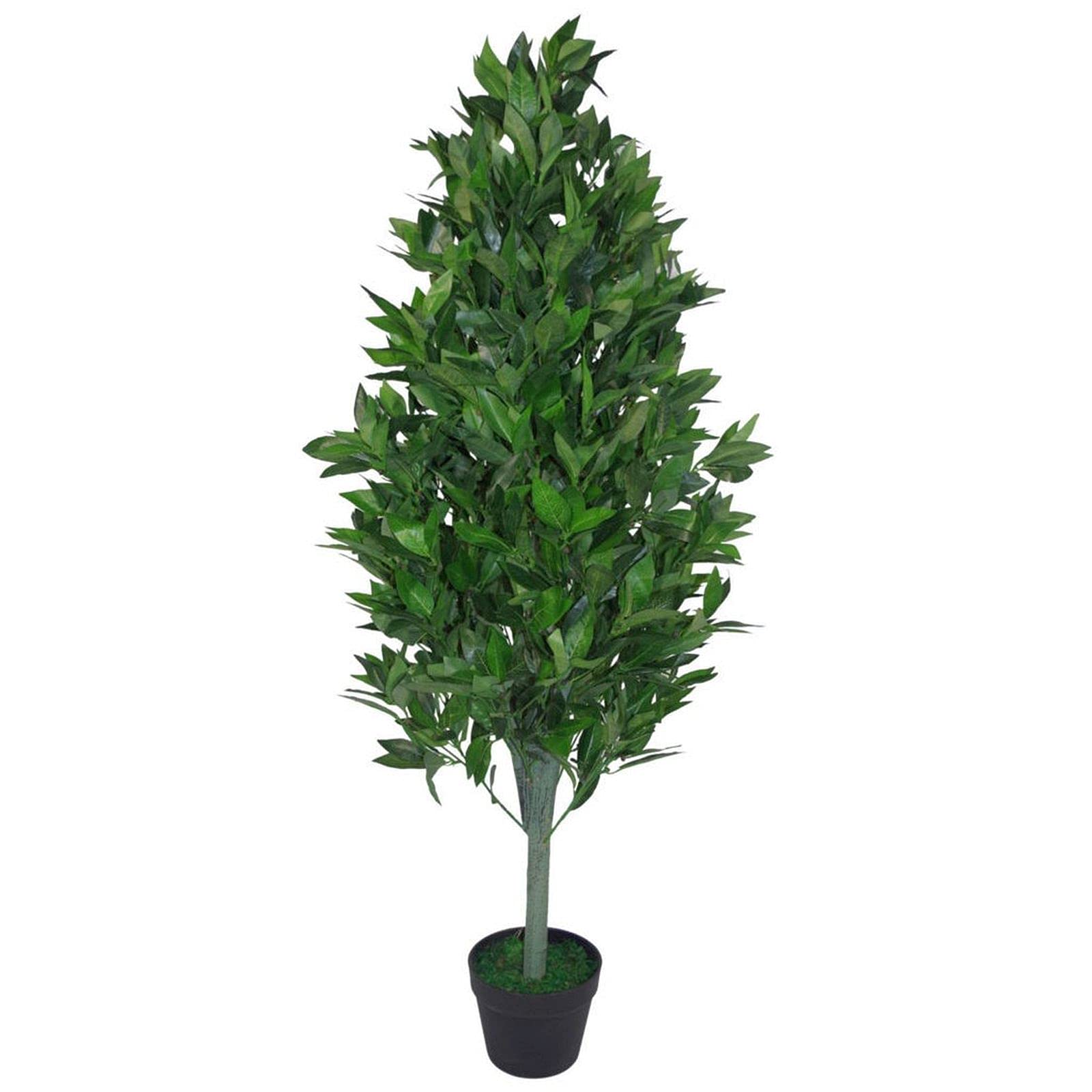 120cm Artificial Bay Laurel Topiary Tree - Realistic Green Leaf Cone Plant - Leaf Design UK