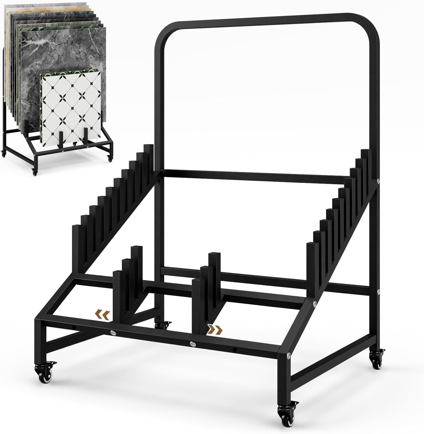Kikihouse 12-Tier Tile Display Stand with Adjustable Slots, Rolling Metal Tile Rack for Display, Tile Display Cart for Exhibition, Retail and Trade Shows