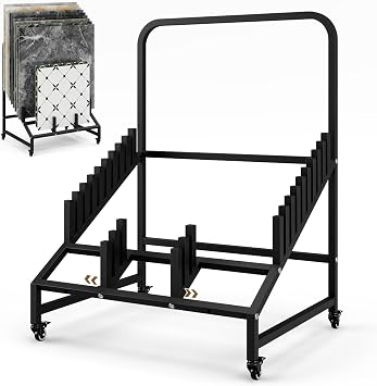 Kikihouse 12-Tier Tile Display Stand with Adjustable Slots, Rolling Metal Tile Rack for Display, Tile Display Cart for Exhibition, Retail and Trade Shows