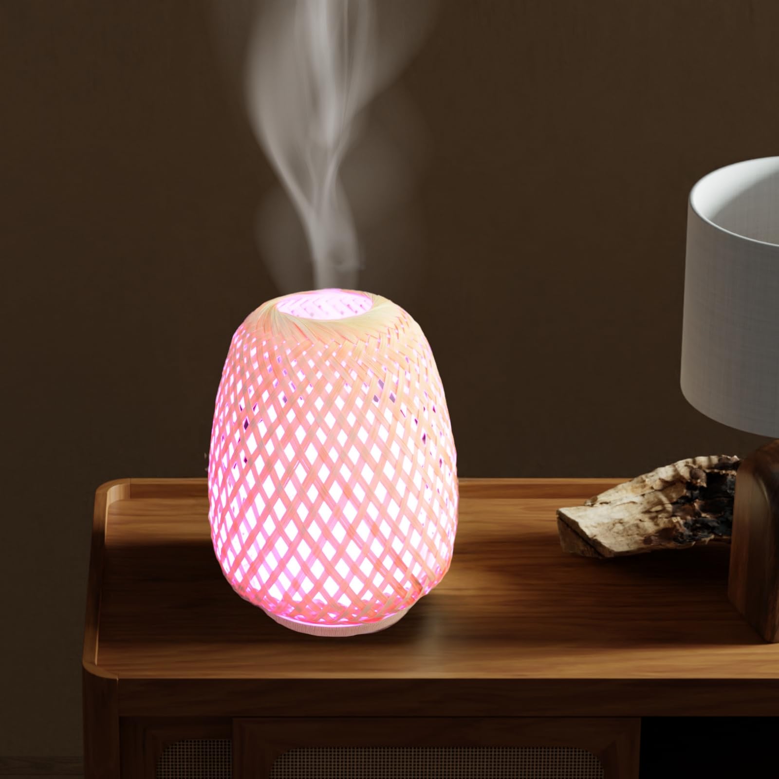 Zen'Arôme SC21-25S - Difusor de aceites Esenciales ultrasónico Olaki (hasta 40 m²) - Difusión en frío para aromaterapia, diseño Artesanal Zen de bambú Trenzado, iluminación Regulable, Madera