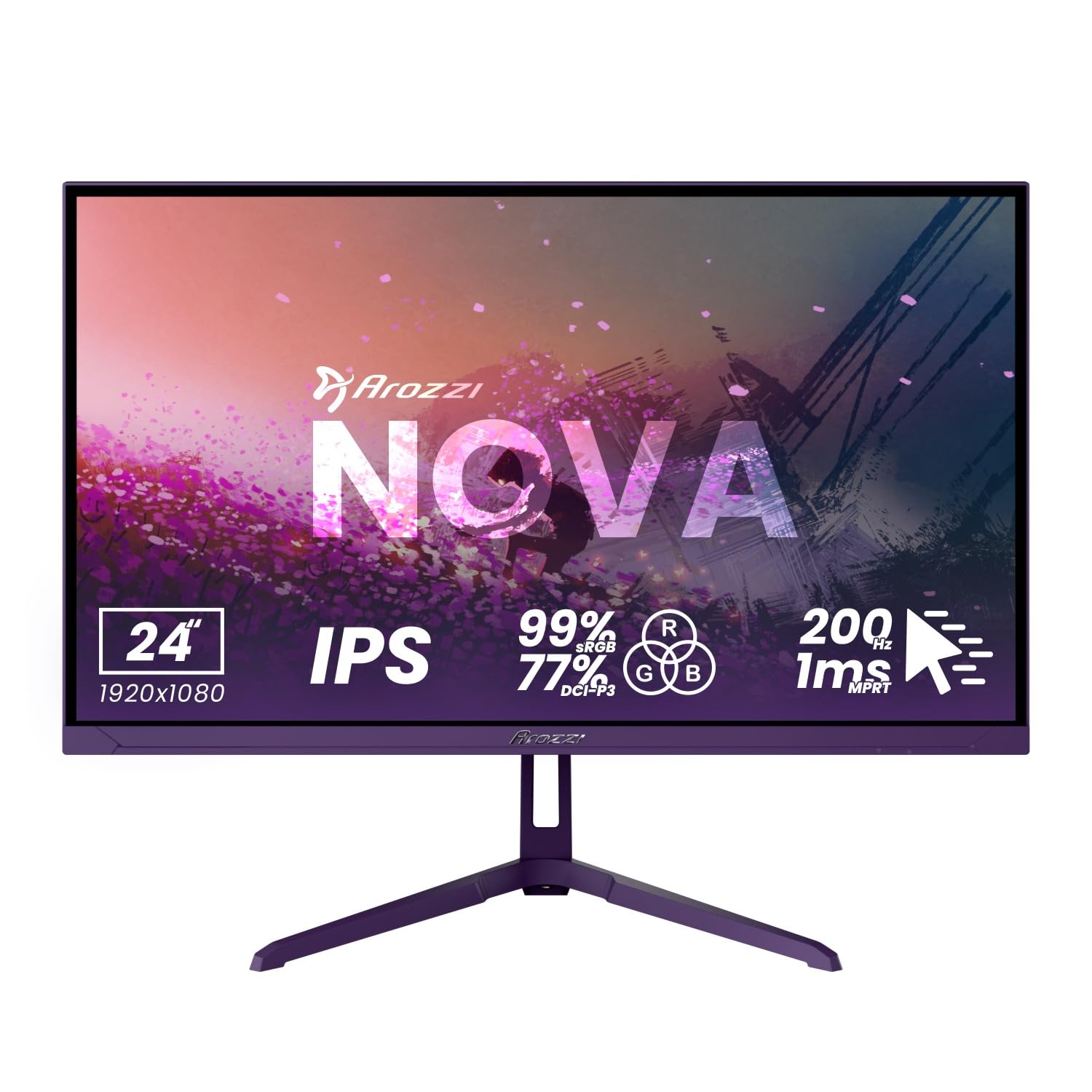 Arozzi Nova 24-calowy monitor gamingowy, 200 Hz, Full HD, fioletowy