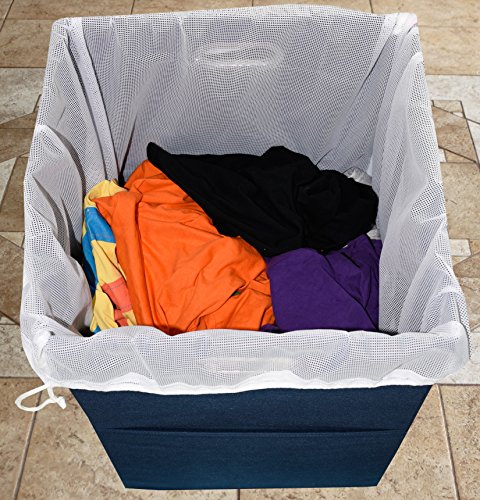 Foldable Large Laundry Hamper With Laundry Bag - Premium Durable Fabric, Plastic Board, Extra-Large Size, Space-Saving & Compact Clothes Basket With Metal Handles (Navy Blue) #TOP2