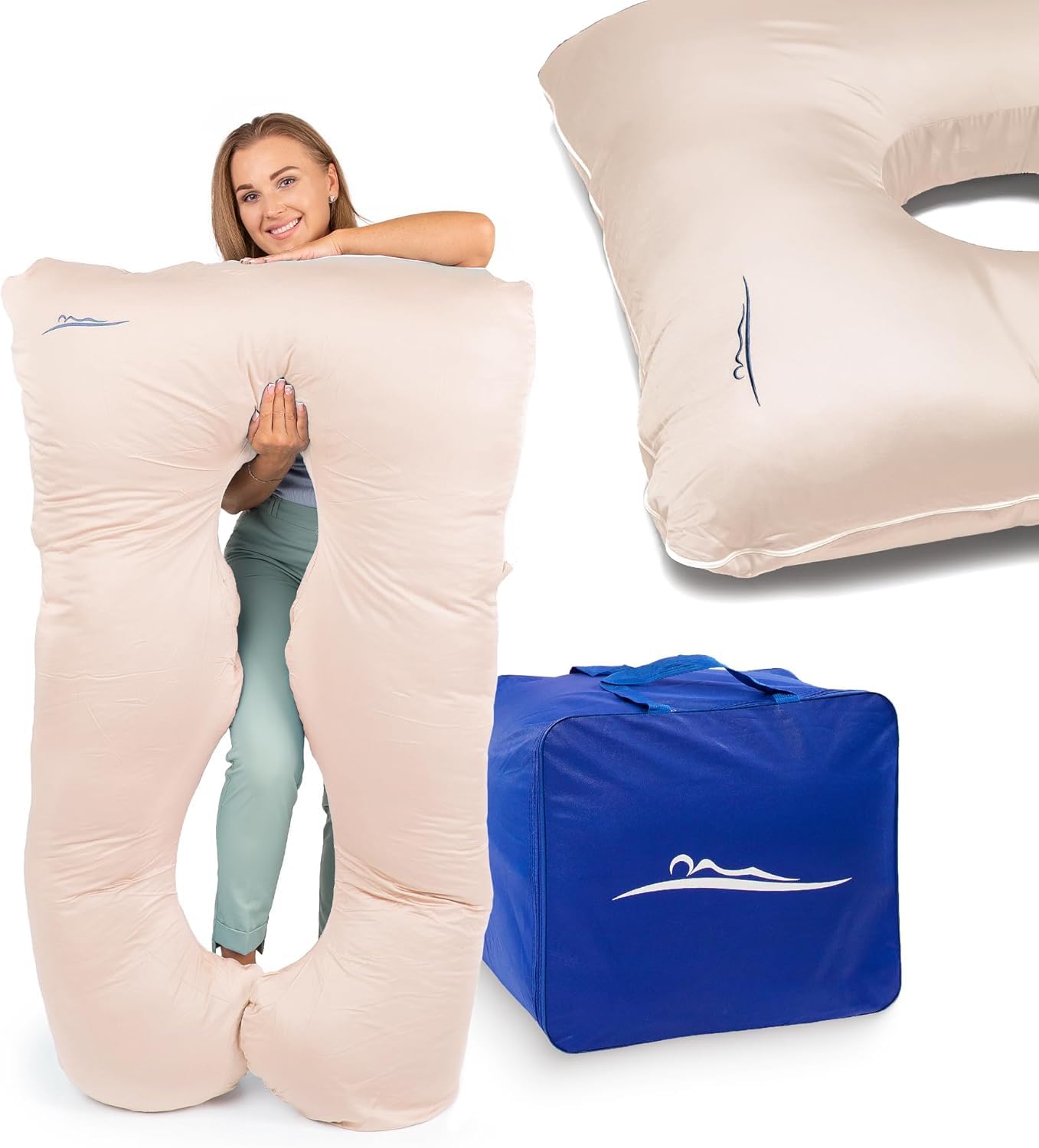 MKS Coussin de Grossesse pour Dormir 100x150 cm – Oreiller de Grossesse Ergonomique en U – Grand Support d’Allaitement – Accessoire maternité Lavable en Bambou Doux – (Bambou/Beige)