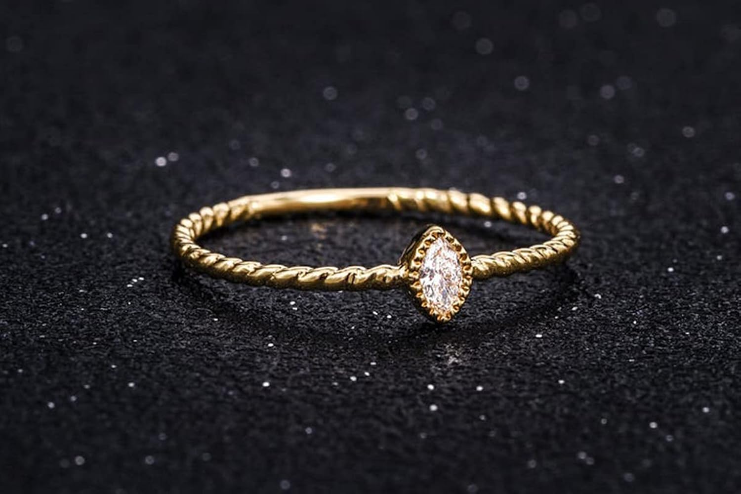 AFFY 1/20CT Mini Marquise-Cut Diamond Twisted Braided Band Stacking Minimalist Engagement Ring in 10k Rose Gold, 0.06 CTTW Ring Size-4 | Amazon.com