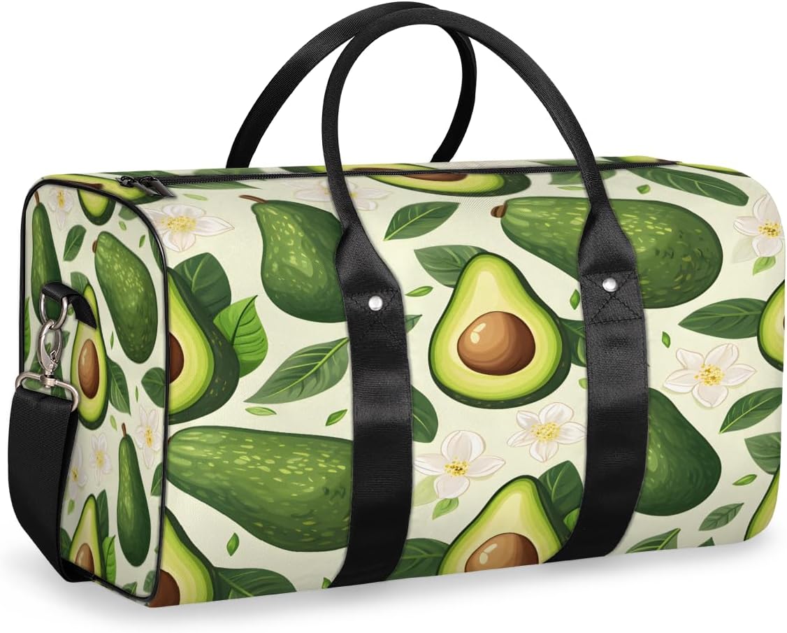 Watercolour Avocado Flower Leaf Travel Duffel Bag for Women Men Large Capacity Overnight Weekender Bags for Lightweight Waterproof Sport Gym Bag for Workout Yoga Swim