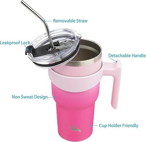 Miniatura 42 de 10 oz Tumbler with Handle and 2 Straw 2 Lid, Insulated Water Bottle Stainless Steel Vacuum Cup Reusable Travel Mug,Turquoise Negro