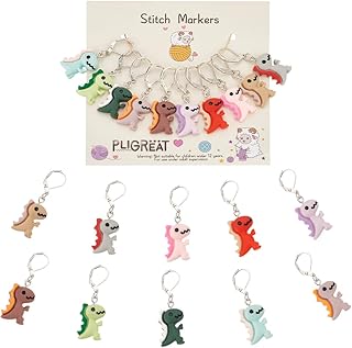 PLIGREAT 10 Pcs Dinosaur Stitch Markers Colorful Cute Resin Crochet Stitch Marker with Removable Lobster Clasp for Weaving Sewing Quilting DIY Jewelry Making Accessorie