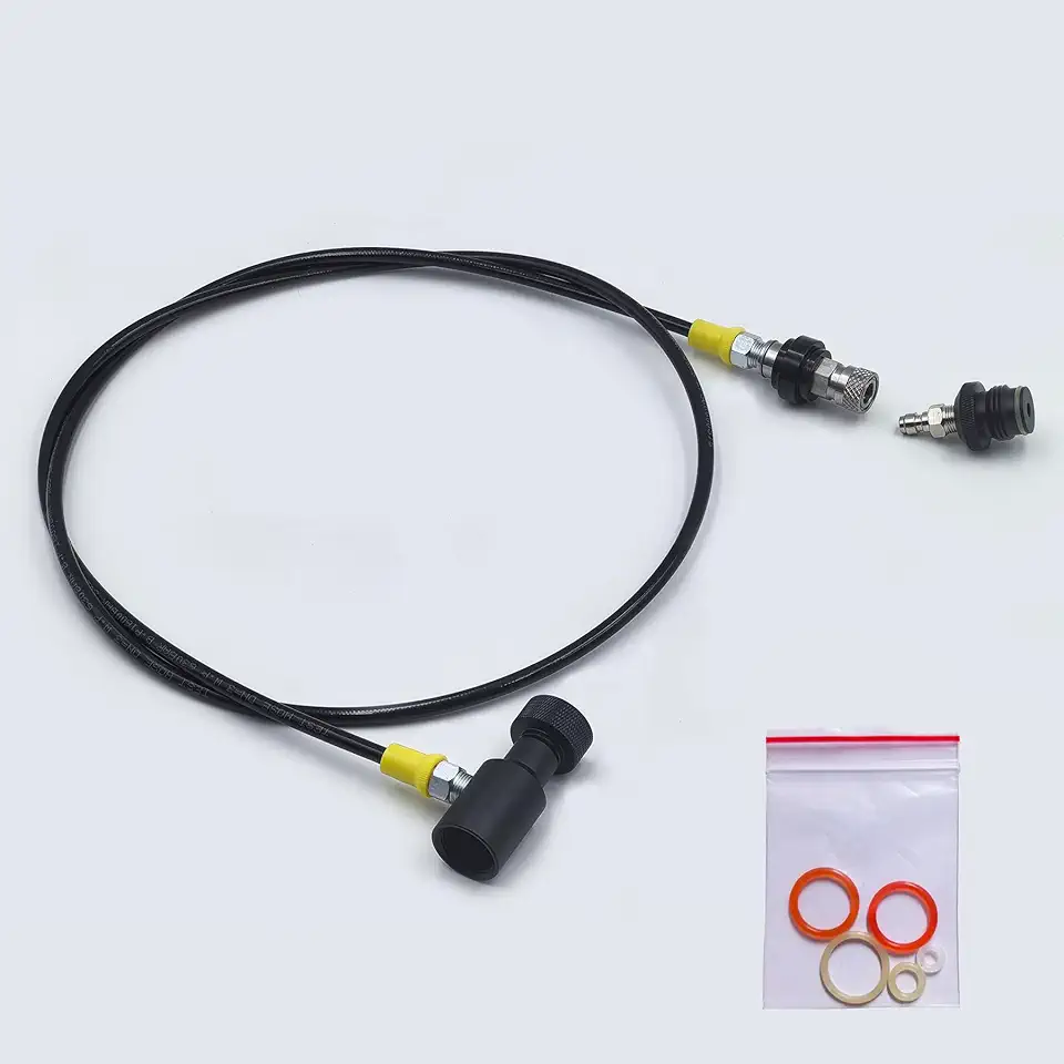 Linha de mangueira remota para pistola marcador de paintball, aço inoxidável, 130 cm, desconexão rápida com verificação deslizante 2000psi/medidor de 150 bar (QD com verificação deslizante)