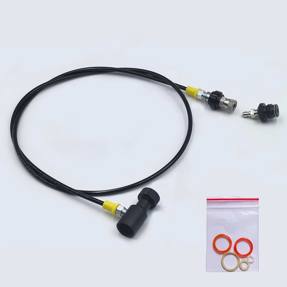 Linha de mangueira remota para pistola marcador de paintball, aço inoxidável, 130 cm, desconexão rápida com verificação deslizante 2000psi/medidor de 150 bar (QD com verificação deslizante)