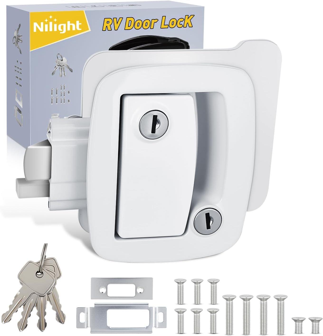Nilight RV Door Lock Replacement with Paddle Deadbolt 100% Zinc Alloy Entry Locks Handle Latch 4 Keys Heavy Duty Enclosed Camping Locking Kit Fits RVs Campers Travel Trailers Horse Cargo Haulers