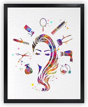 Dignovel Studios 8X10 Unframed Hair Stylist Beauty Salon Spa Decor Hair Dresser Girl Room Watercolor Art Print Poster Nursery Office Home Decor DN613
