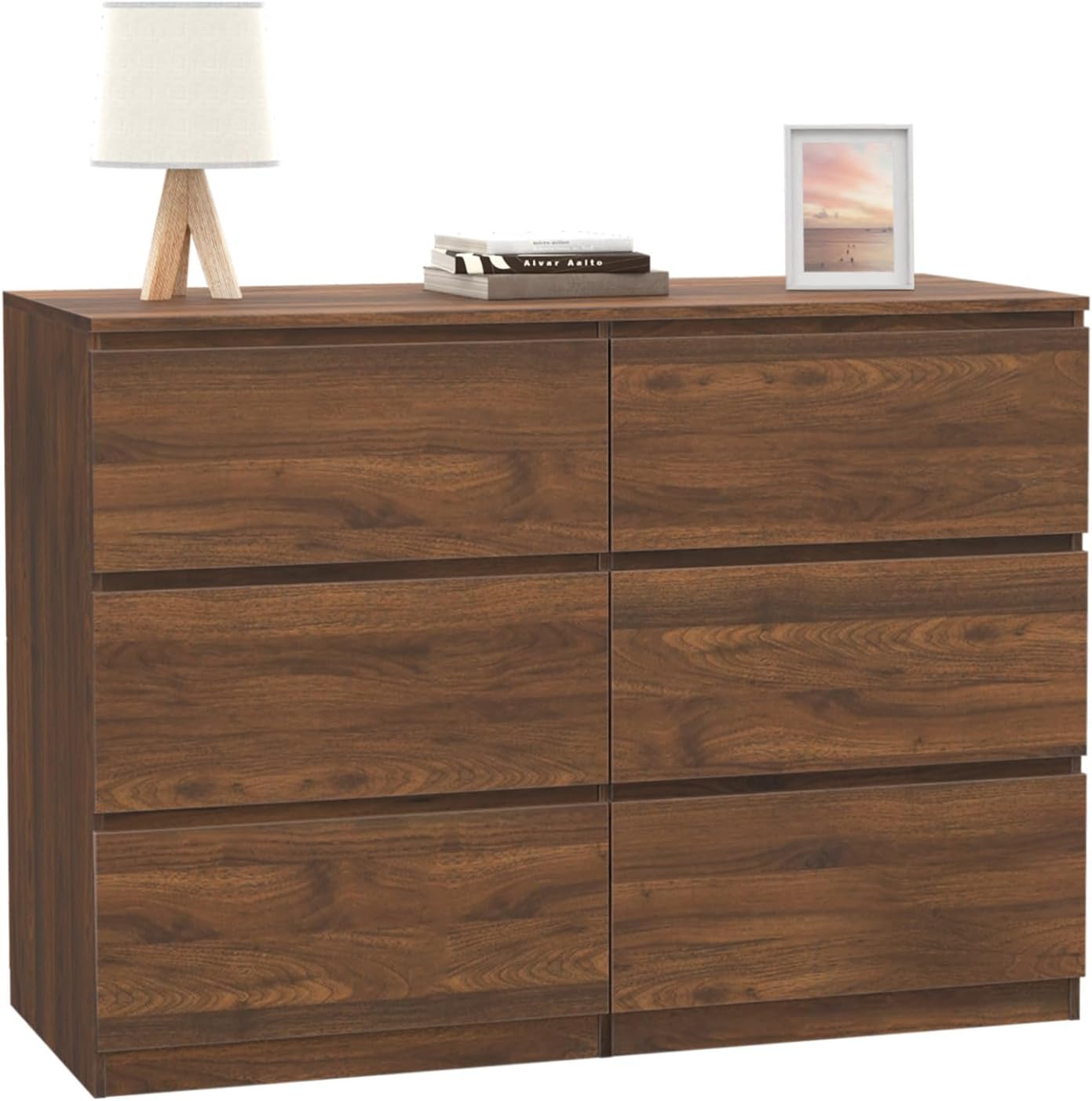 Commode 6 Tiroirs Tomi 110 Cm Effet Noyer - Commode - Chiffonnier