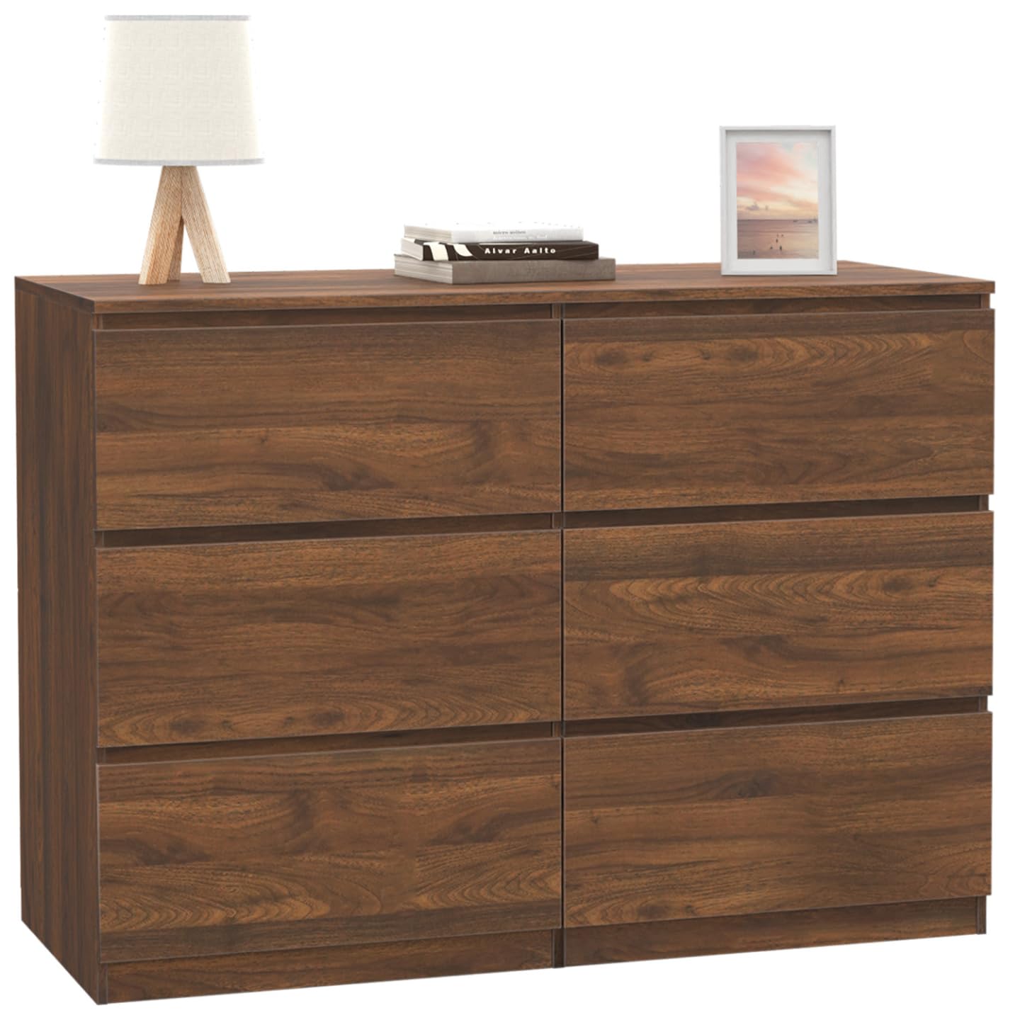 IDMarket - Commode 6 tiroirs TOMI 110 cm Effet Noyer