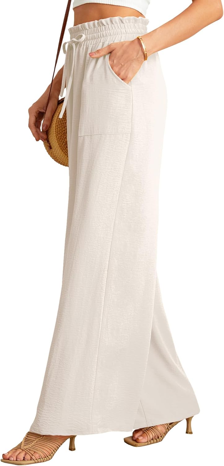 JINKESI Women Wide Leg Pants High Waist Loose Flowy Adjustable Tie Knot Trousers Business Casual Pants with Pockets - Image 4