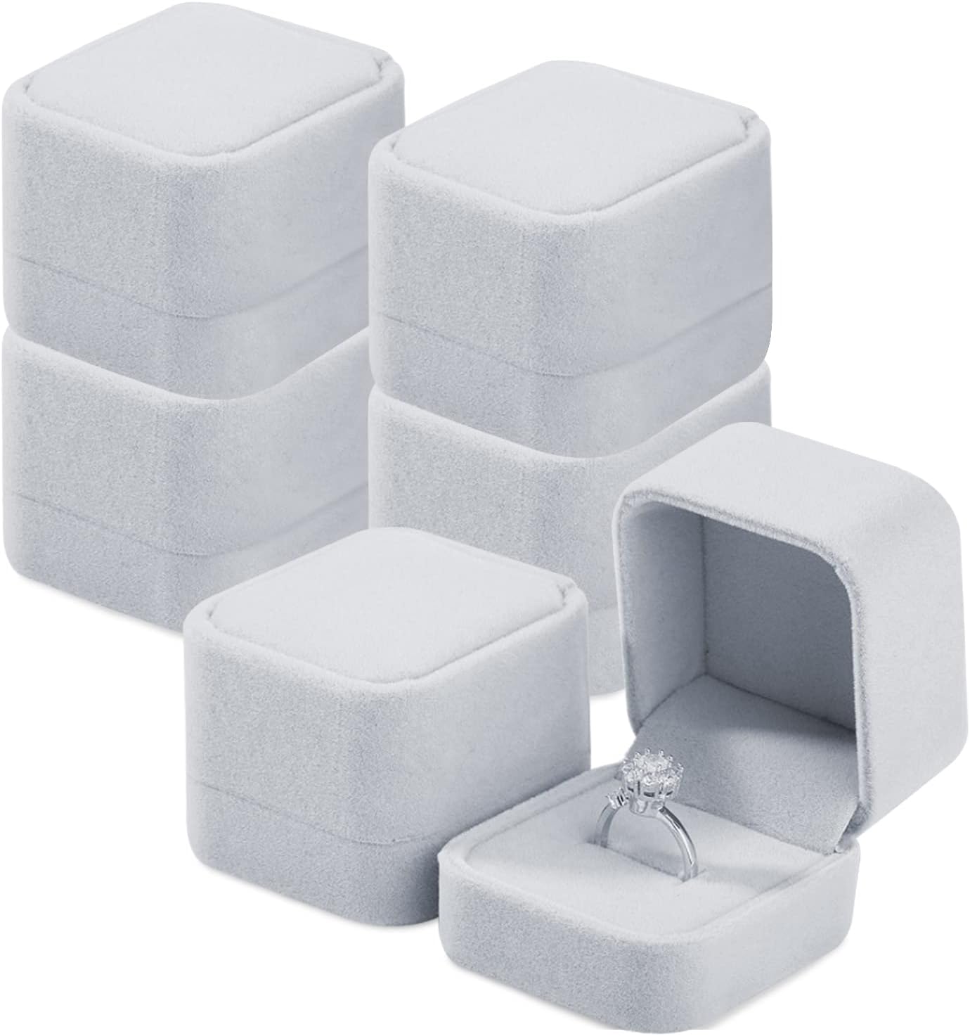Jewelry Gift Boxes Necklace Earring Ring Box Gift Box,6 Pack Velvet Jewelry Box Ring Gift Box Set, Single Ring Box Cases Jewelry Gift Boxes,Cotton Filled Jewelry Boxes,2.16 x 1.7 x 1.96 Inches (Gray)
