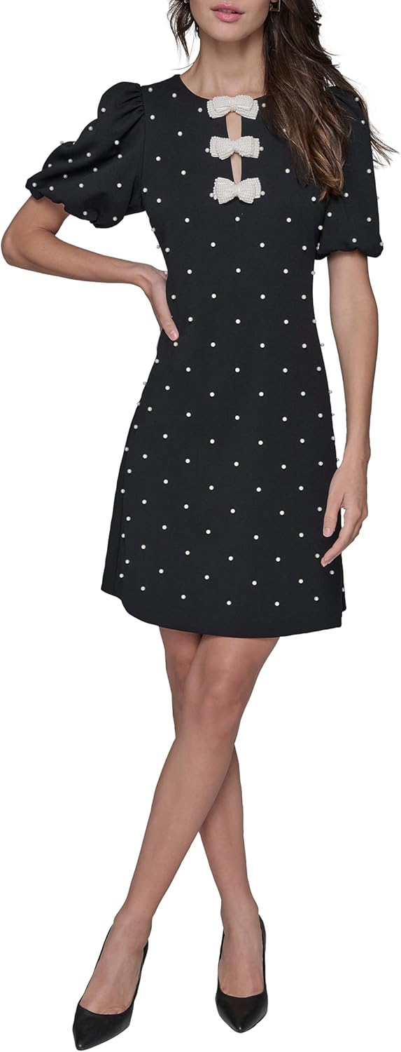 Karl Lagerfeld Womens Puff Sleeve Bow Detailed A-line Mini Dress - Image 2