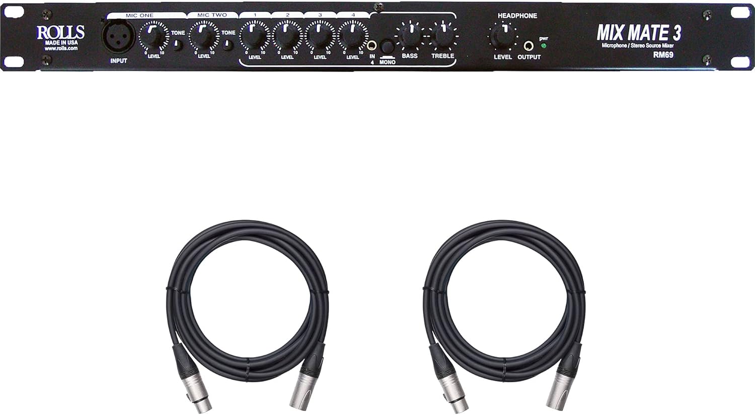 Rolls RM69 MixMate 3 - 6-Channel Stereo Line / Microphone Mixer with 2 XLR Mic Cables
