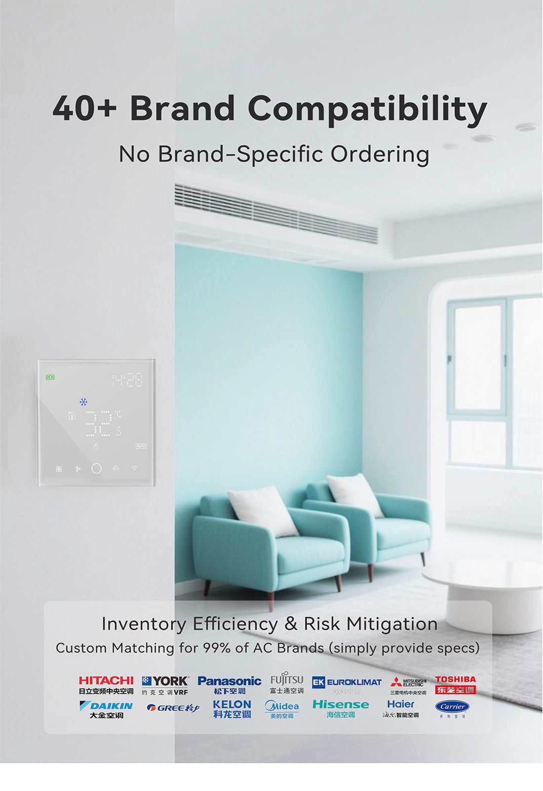Termostato Inteligente para Aire Acondicionado VRF - Pantalla Táctil LED, Compatible con Alexa/Google Home, 4 Modos (Frío/Calor/Ventilación/Deshumidificación), Requiere Hub Zigbee
