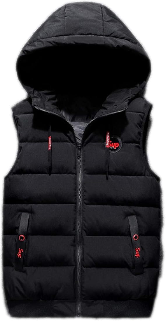 Men's Hooded Down Vest Lightweight Full Zip Vest Mens Sleeveless Padded