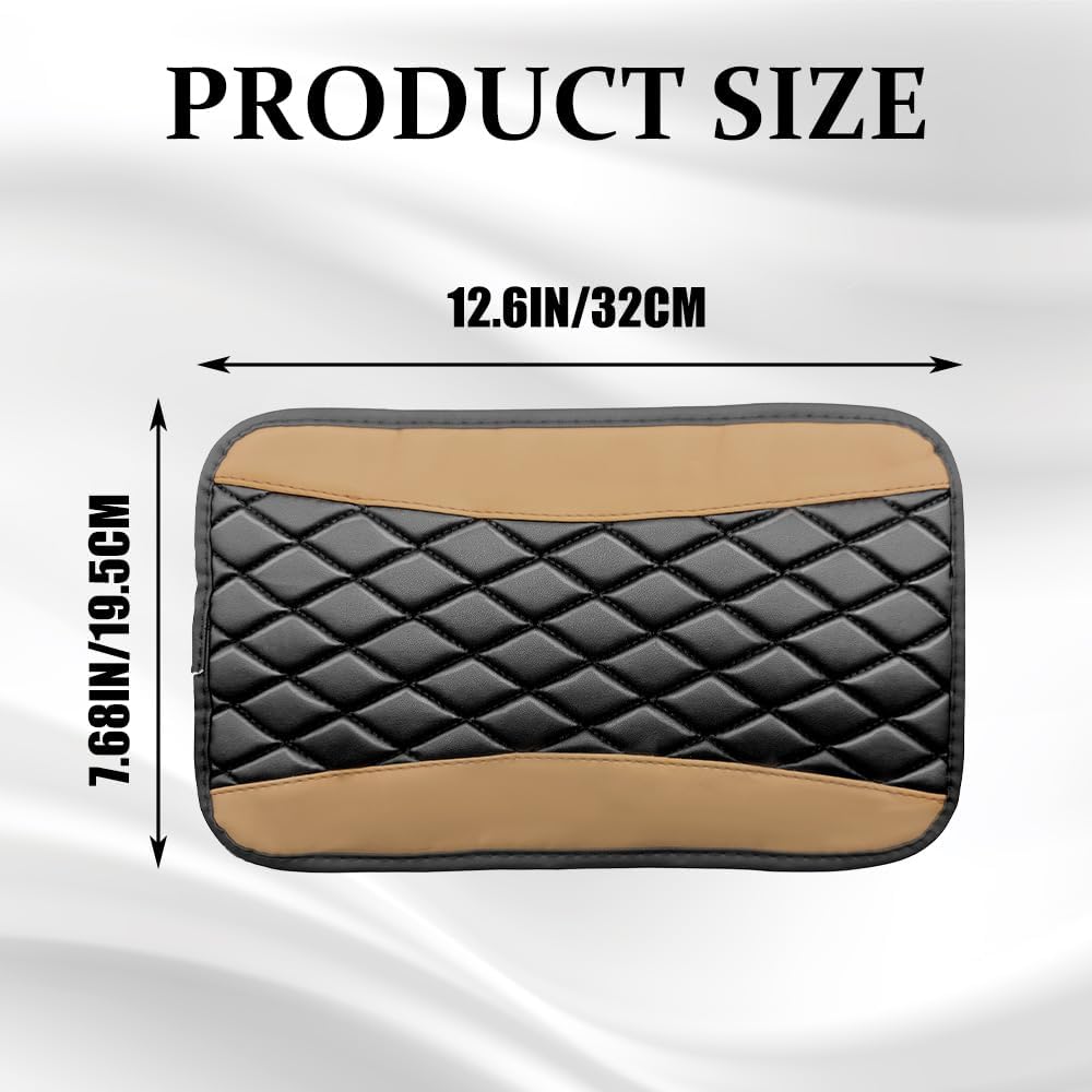 Car Center Console Cushion Pad, Car Center Console Cover, Universal Leather Waterproof Armrest Seat Box Cover, Comfortable Auto Armrest Cover Protector Universal for Most Vehicles (Beige)