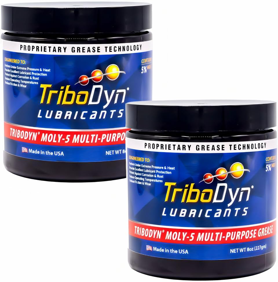 Moly-5 Multi-Purpose Grease - 5% Molybdenum Disulfide – NLGI GC-LB, Extreme Pressure, Water Resistant (8 OZ Jar 2 Pack)