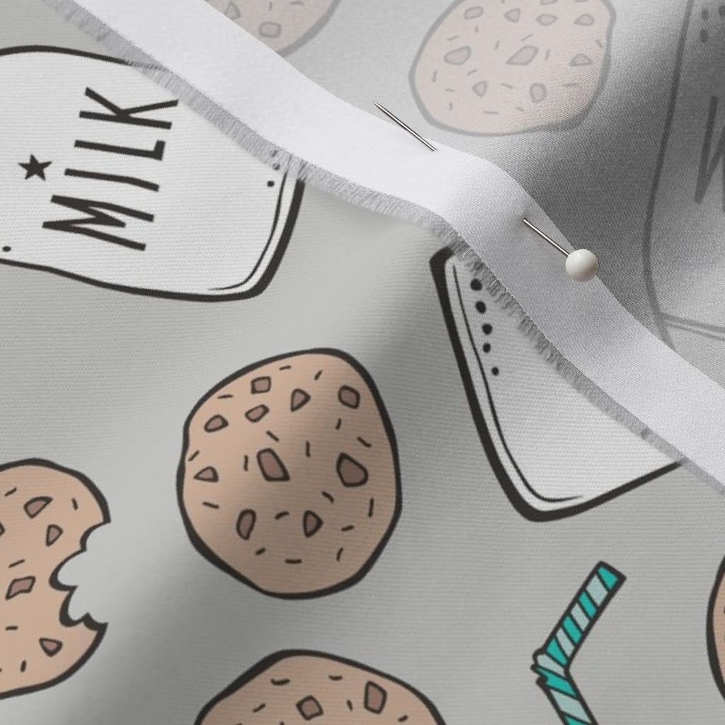 Spoonflower Fabric - Milk Cookies Light Gray Breakfast Food Sweets Cookie Printed on Organic Cotton Sateen Fabric by The Yard - Sewing Quilting Apparel Home Decor