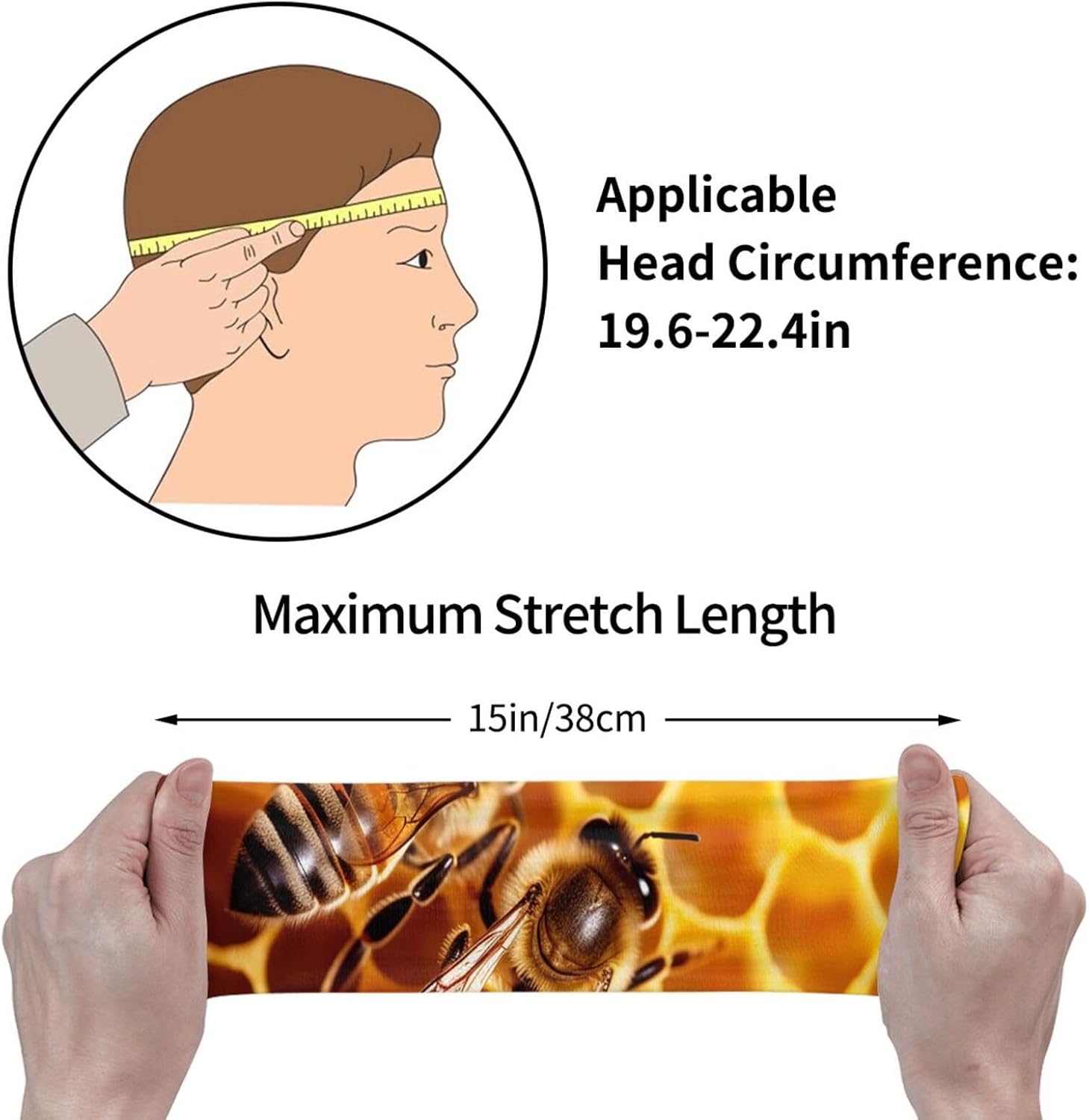Bee On Honeycomb Sports Headband for Men Women Wide Elastic Hair Bands Moisture Wicking Workout Sweatband Fashion Non Slip Head Bands Running Bandana for Yoga Fitness