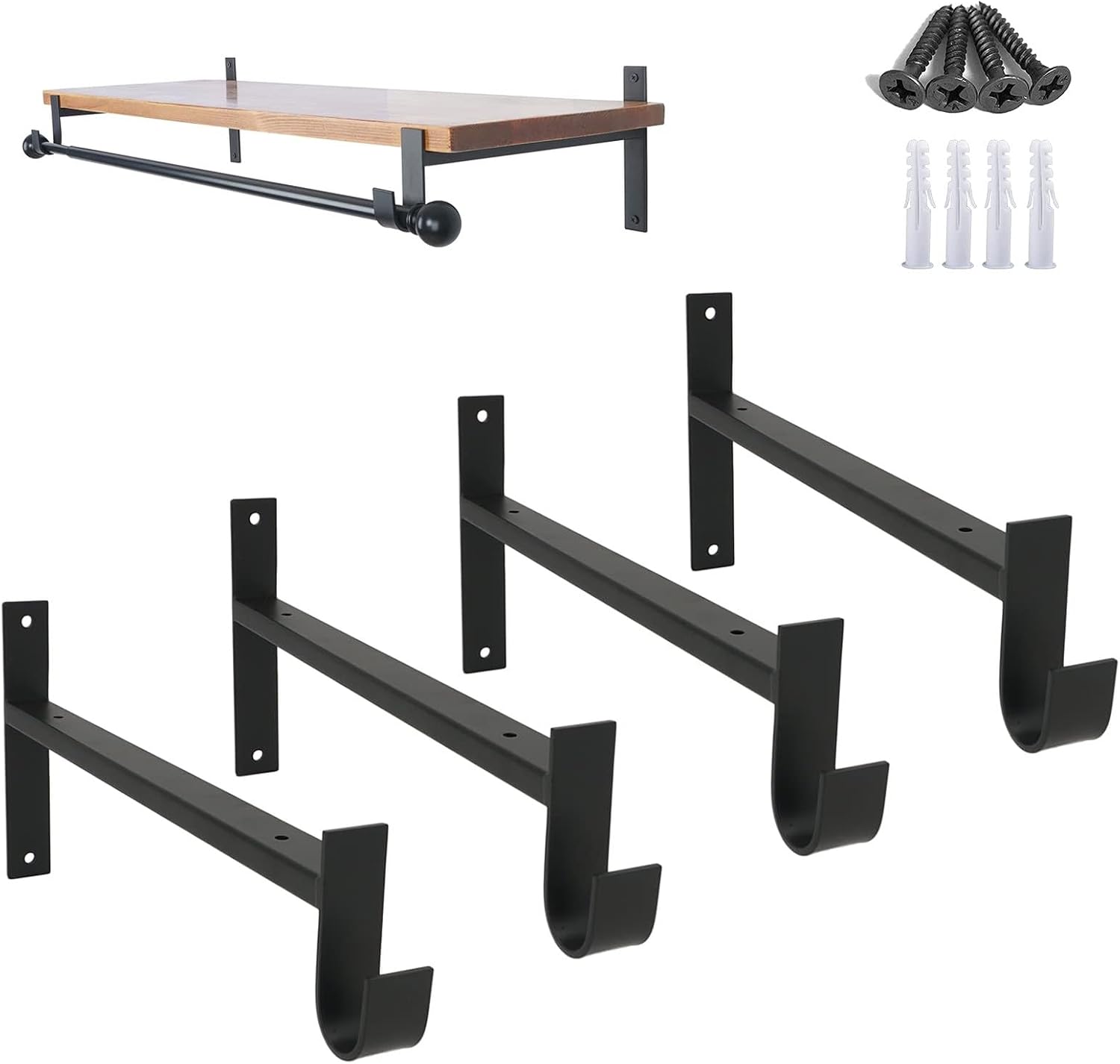 MLK Heavy 8" Black Wall Mount Closet Rod Support Shelf MLK with Po