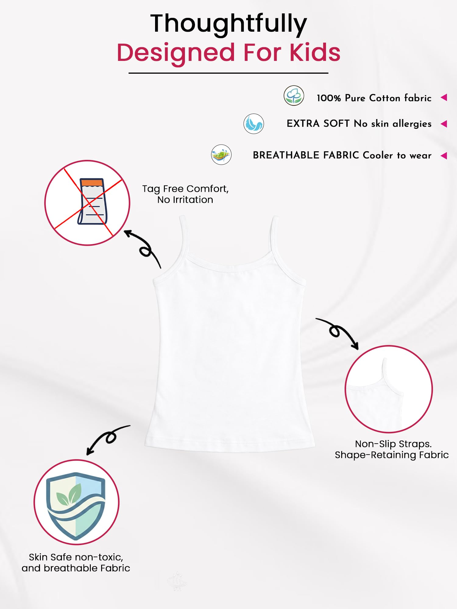 Girl's Regular fit Plain Vest (Pack of 3)-White 3