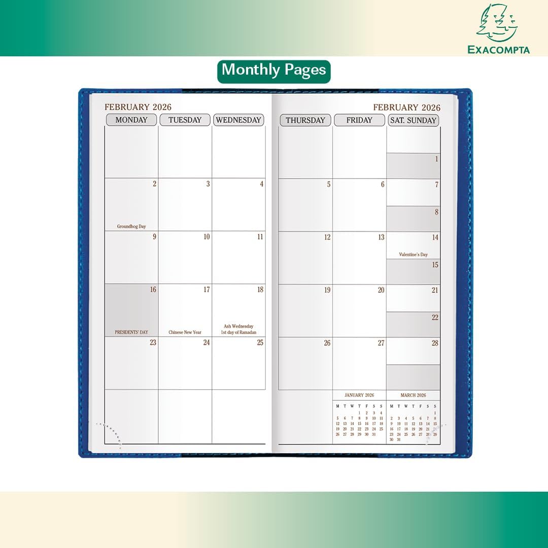 Exacompta 2026 Refill For "Space 17" Calendar Year Weekly/Monthly Planner Organizer - 12 Months (Jan. to Dec.) - 3 1/2" x 6 3/4"- Appointment Journal for Business, School, and Life