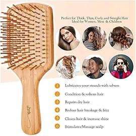 Bamboo Hair Brush and Combs for Long, Thick, Curly, Wavy, Dry or Damaged Hair - Reducing Breakage, Frizz and Tangles