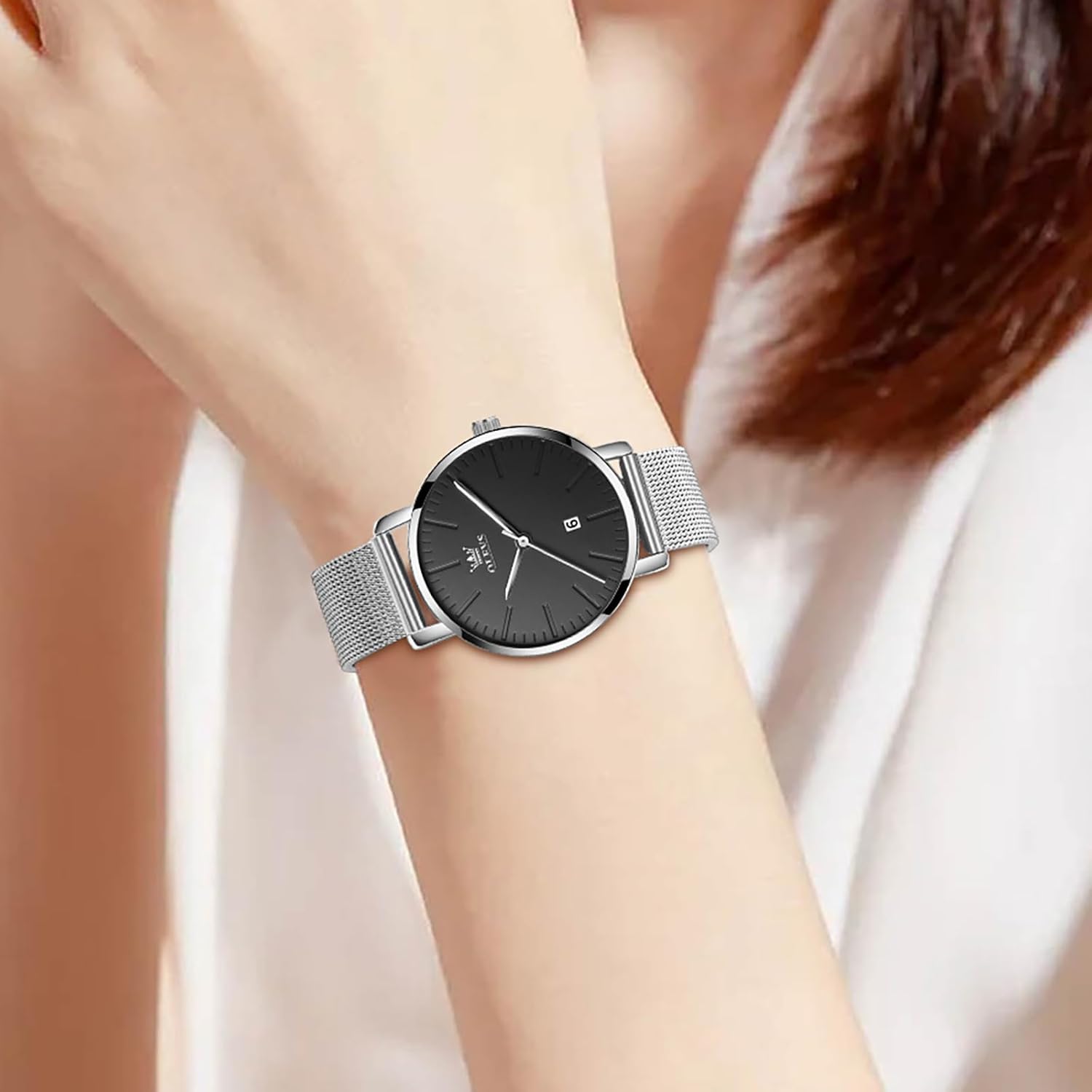 OLEVS Women Watches, Elegant Rose Gold Small Wrist Ladies Watch, Sophisticated Waterproof Mesh Bracelet Quartz Watch for Women - Image 2