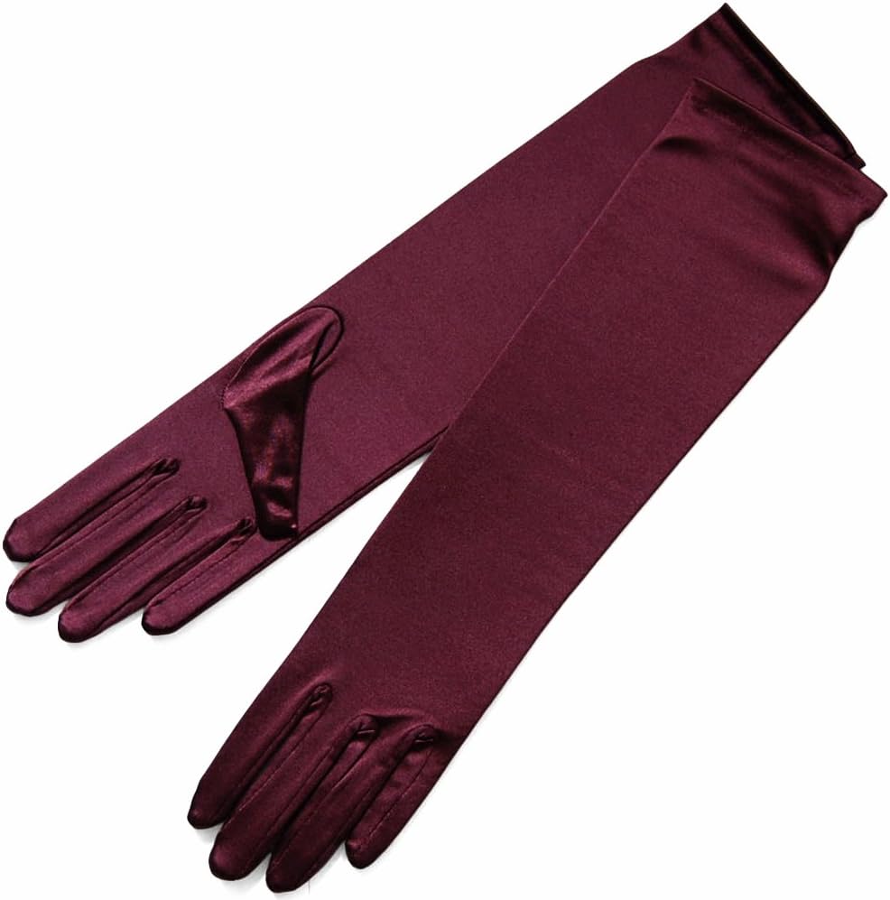 15.5" Long Shiny Stretch Satin Dress Gloves Below-The-Elbow Length 8BL