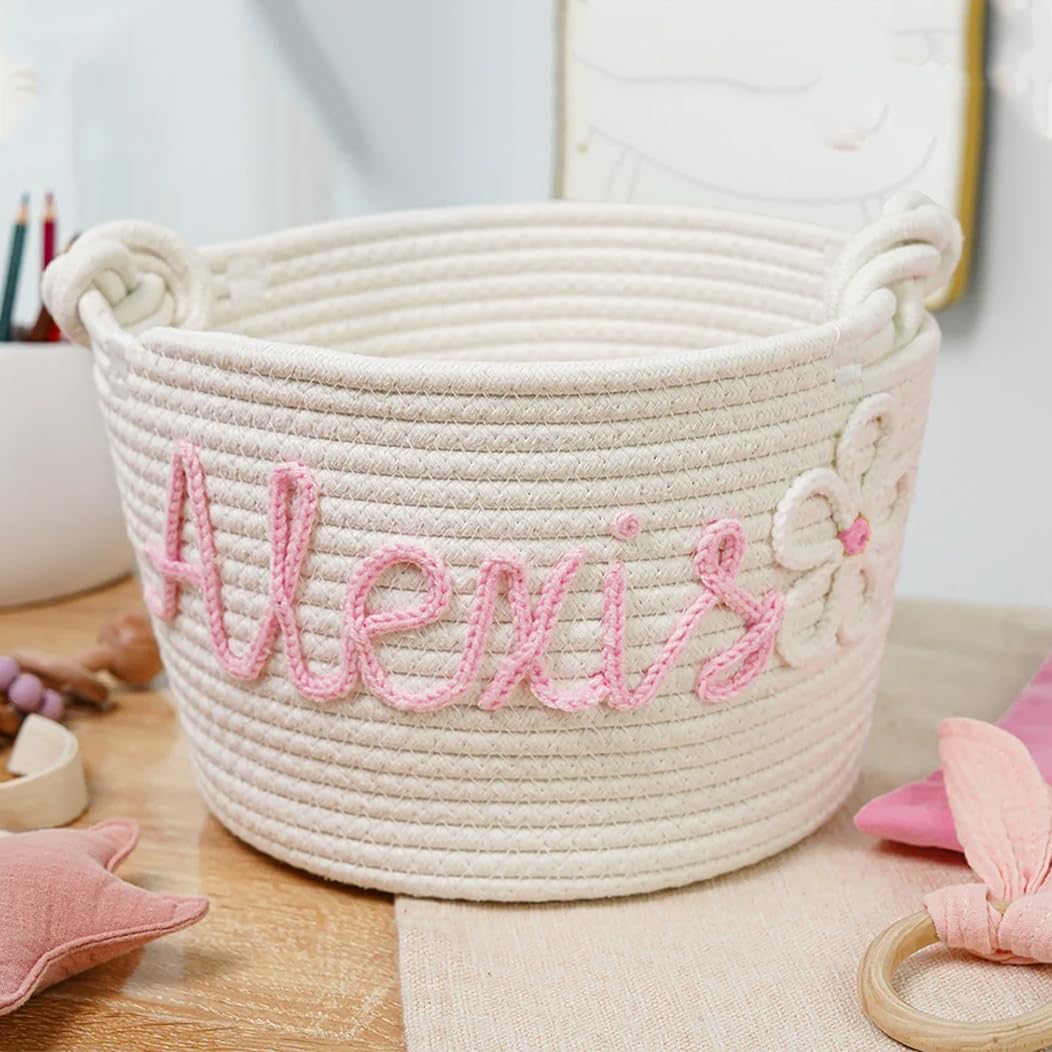 Personalized Baby Shower Gift Basket- Handcrafted Rope Cotton Basket with Custom Name- Perfect Newborn Gift & Diaper Caddy Nursery Storage Baby Basket - Image 5