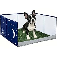 Dog Grass Pad with Tray,Foldable Dog Litter Box with High Walls,Odor Free Artificial Grass Pad for Dog Potty,No Assembly,No Spill, Waterproof, Easy to Clean Blue star, S-23.6''Lx23.6''Wx12''H
