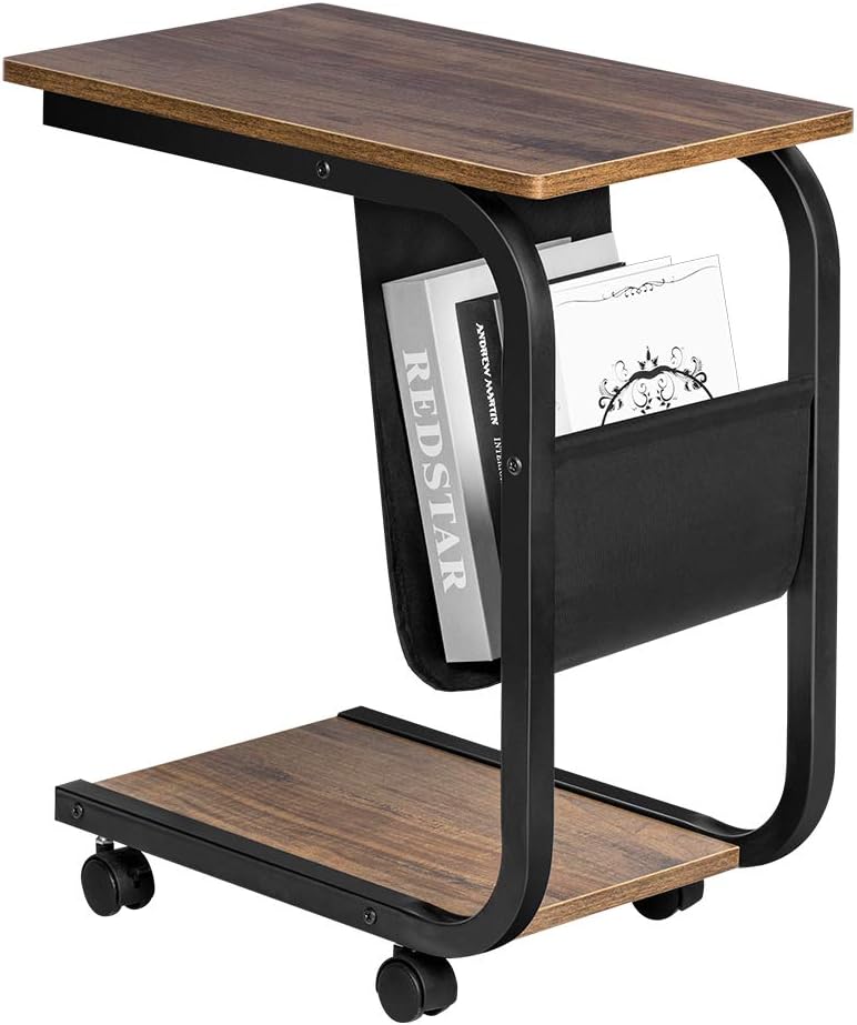 IPARTS EXPERT Sofa Side End Table, C Shaped Table Laptop Holder, End Stand Desk Coffee Tray Side Table, Notebook Tablet Beside Bed Sofa Portable Workstation, Over Bed Table (Brown)