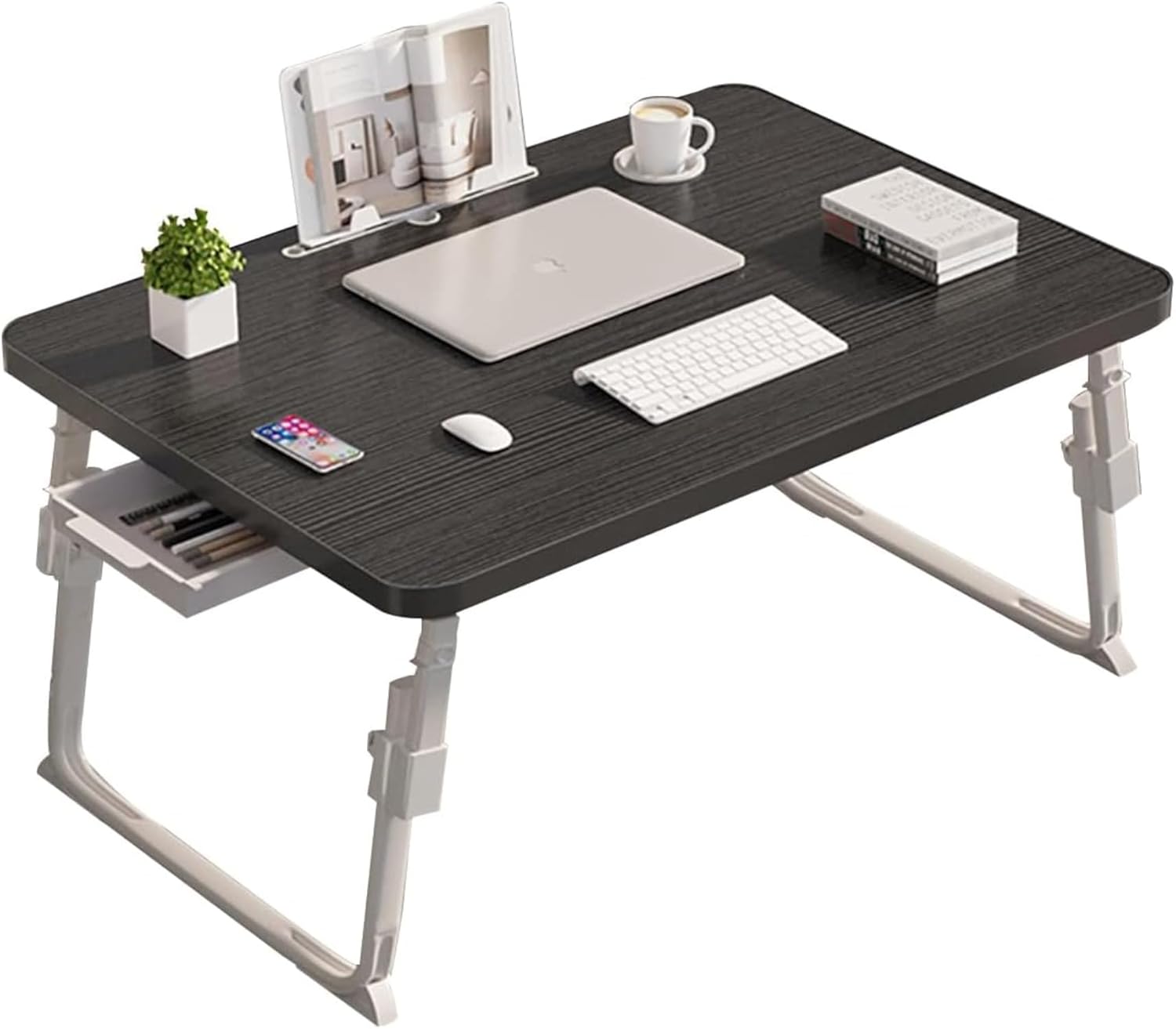 简易桌子 折叠桌 床桌 单人生活 折叠矮桌多功能 轻巧 节约空间 居家办公 家庭 费斯 用餐 (長さ70&times;幅48cm,黑色)