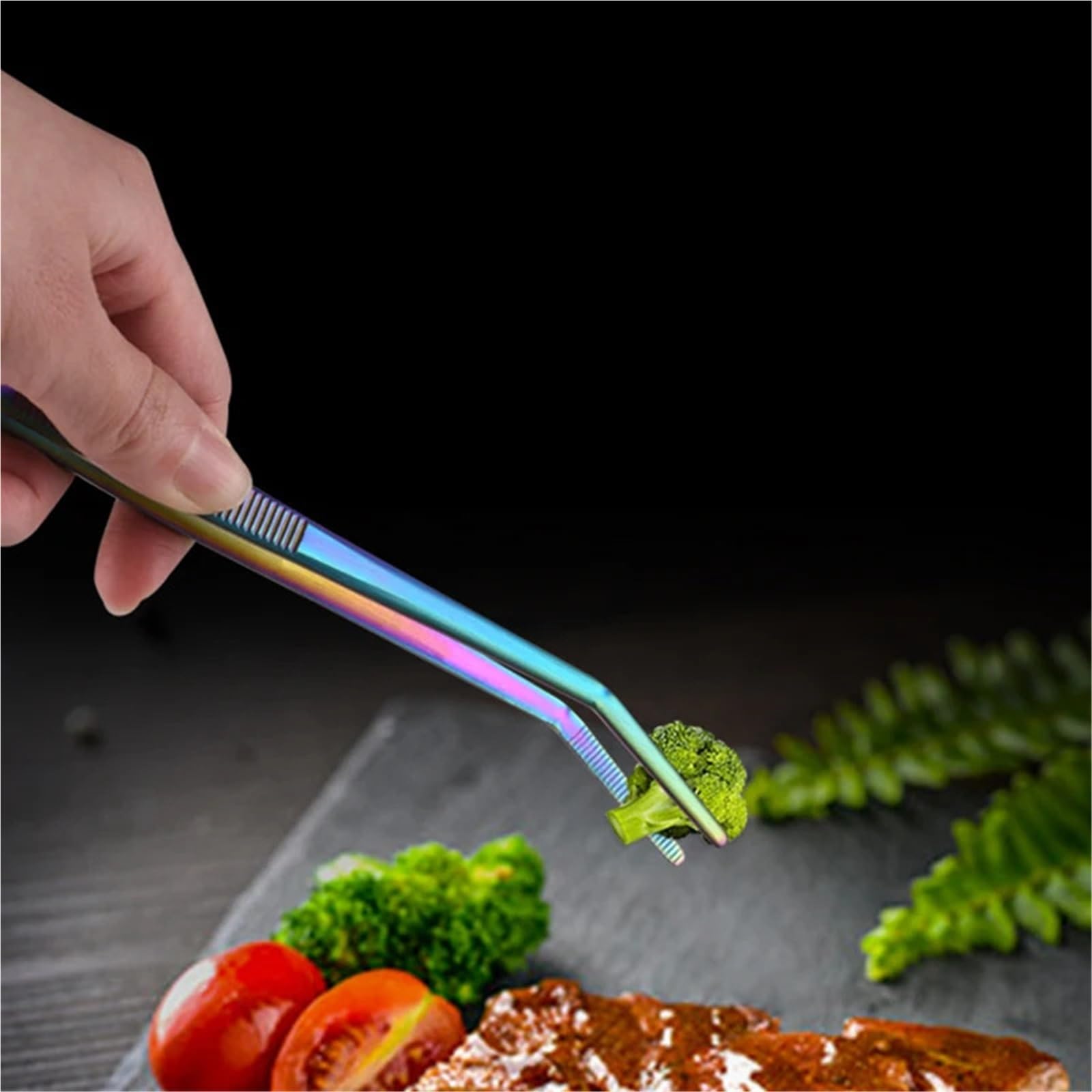 Pinzas Cocina Pinzas de acero inoxidable 5 piezas con puntas dentadas, juego 6,3 pulgadas for cocina, repostería, decoración pasteles(Rainbow)