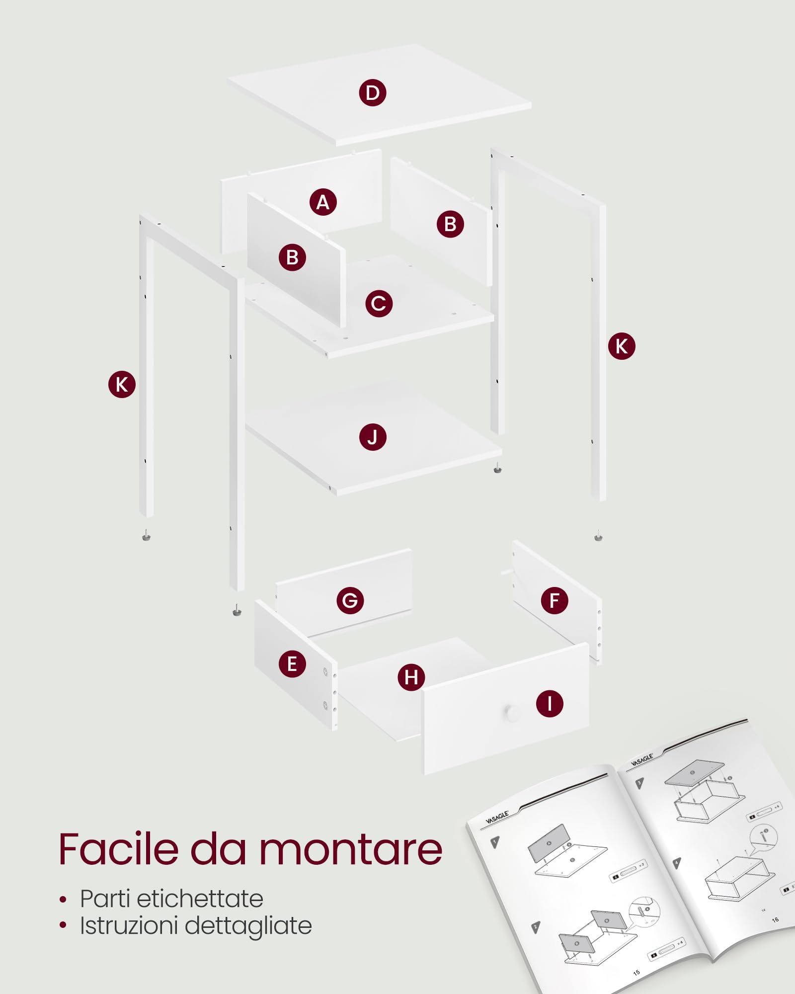 VASAGLE Set di 2 Tavolini, Comodini, con Cassetto e Ripiano, 40 x 40 x 55 cm, per Camera da Letto Soggiorno Salotto, Struttura in Metallo, Montaggio Facile, Bianco Opaco LET506W14