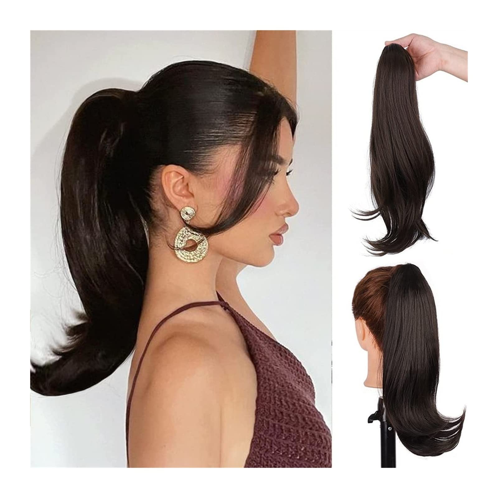 Chignon Spettinato per Donna Clip di estensione dei capelli della coda cavallo sintetica lunga 16" artiglio del panino riccio sintetico for l'uso quotidiano delle donne Chignon Spettinato(C)