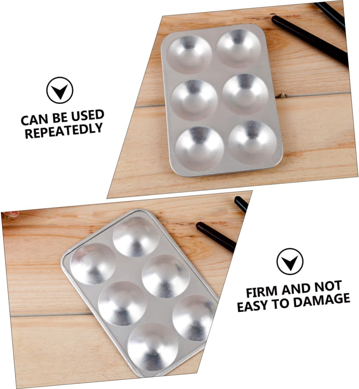 6-Hole Aluminum Pigment Mixing Palette 2pcs Art Tool for Painters Lightweight Paint Tray for Watercolor and Oil Painting