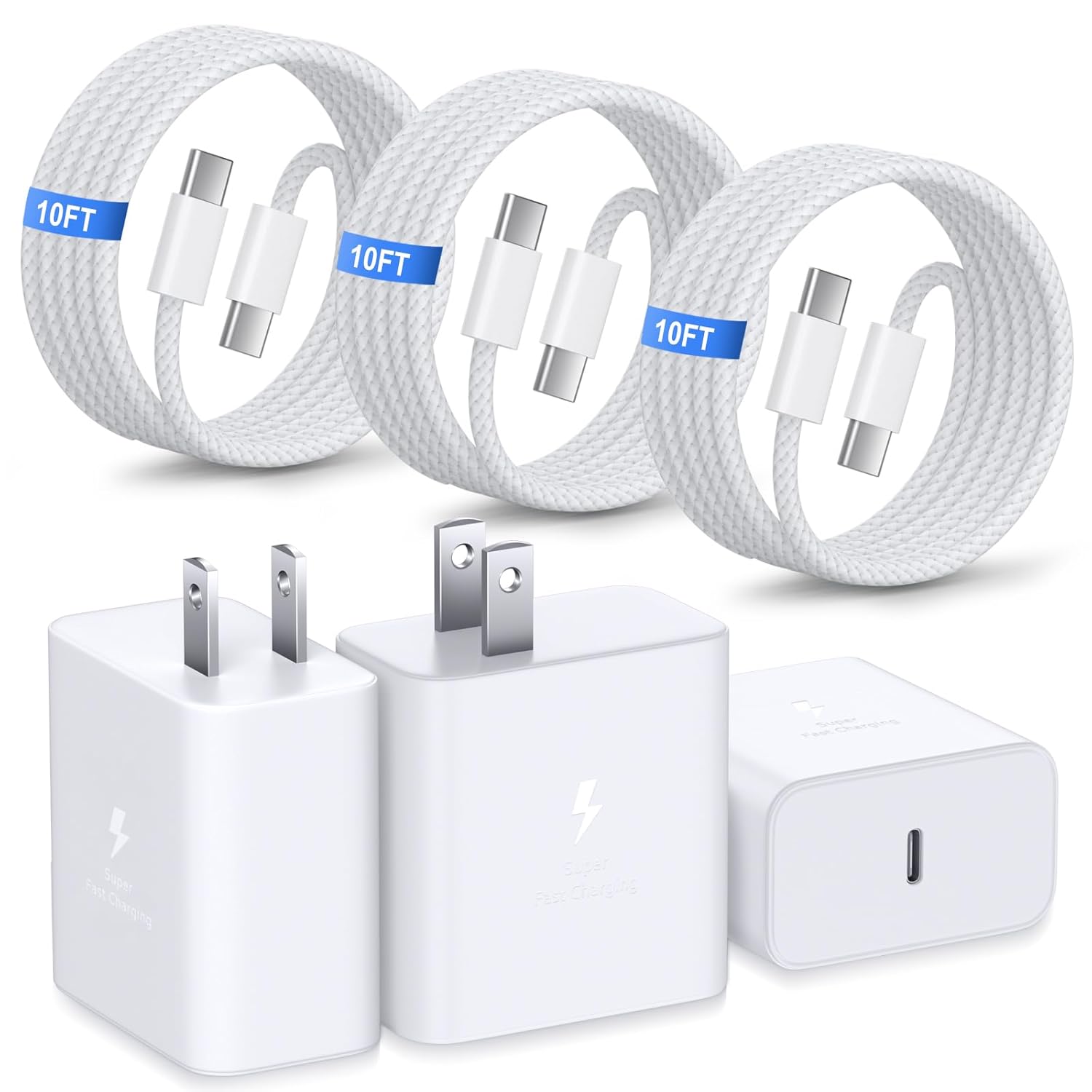 45W USB C Charger for iPhone 17 Pro Max, Super Fast Charging Block with 6ft Type C Cable for iPhone 16 15 Galaxy S26 S25 Ultra FE S24 S23 Tab S11 S10 iPad, 3Pack