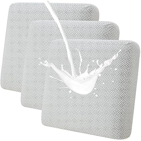 Fuloon Waterproof Couch Cushion Covers, Stretch Sofa Seat Cushion Covers Solid Cushion Slipcovers Washable Furniture Protector Suitable for Armchair Loveseat Sofa (Light Grey, 3 Pieces) Cover