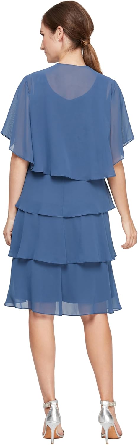 S.L. Fashions Women's Chiffon Tier Jacket Knee Length Dress
