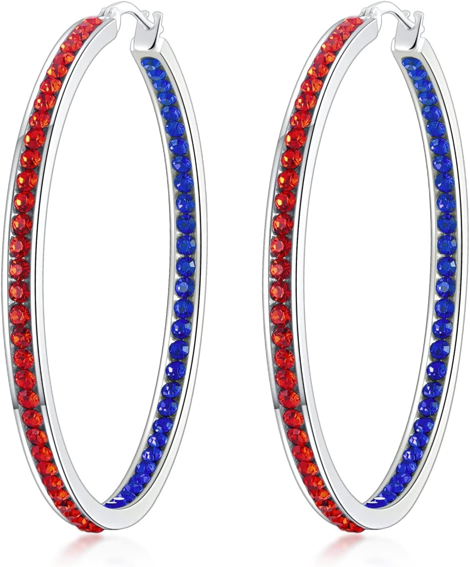 CiNily Mult-colors Crystal Stainless Steel Hoop Earring for Women Hypoallergenic Jewelry for Sensitive Ears Large Big Hoop Earrings 2"